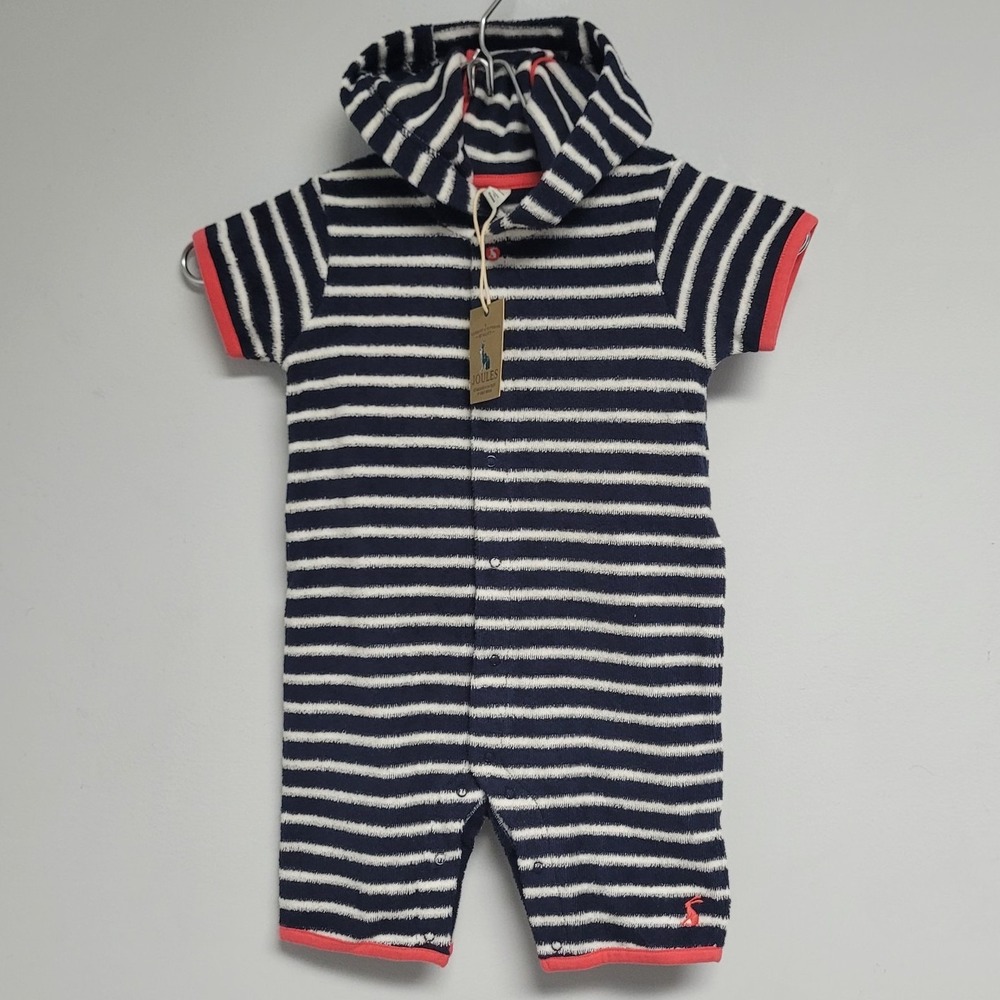 NEW Joules Baby Girl Towel Romper French Terry Beach Stripe 12-18M